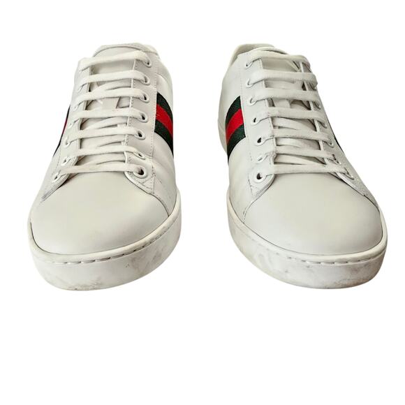 Gucci Ace Web Stripe Low Top Sneaker White Leather Green Red Size 40.5 US 10.5 - Picture 5 of 11